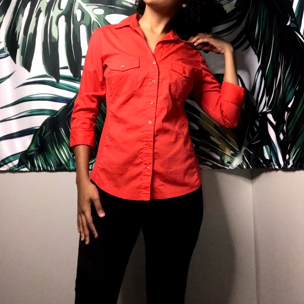 Red button shirt